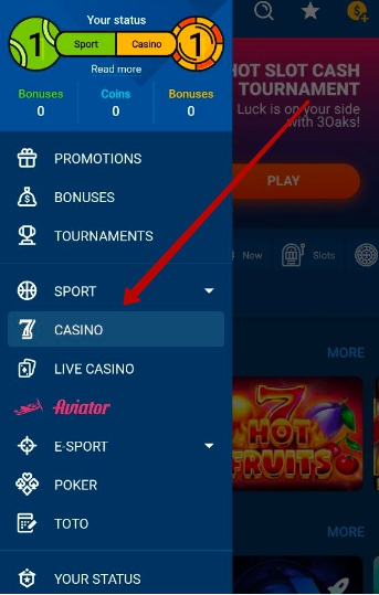Casino games at Mostbet App